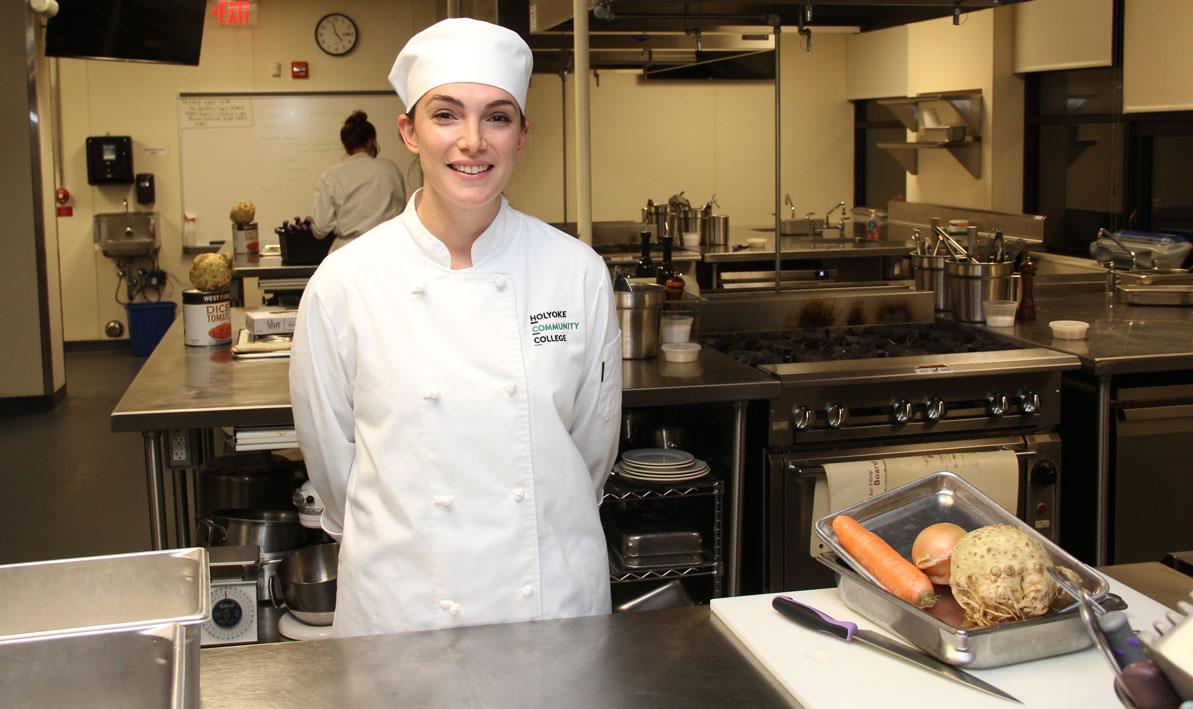 Julianna Knapczyk in the kitchen at the HCC MGM Culinary Arts Institute