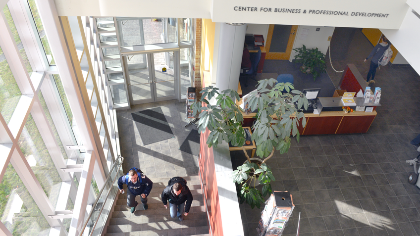 The atrium of the Kittredge Center building at Holyoke Community College