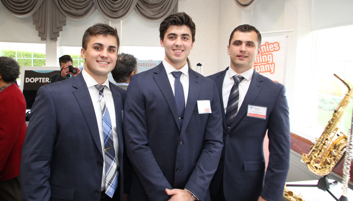 Filipp '18, David '17 and Roman '17 attend the Grinspoon Entrepreneurship Initiative Award Ceremony & Banquet at the Log Cabin in Holyoke in April.
