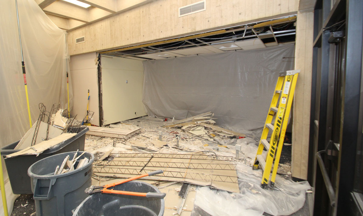 The wall between the library lobby and the room that once housed the HCC Archives was removed. 