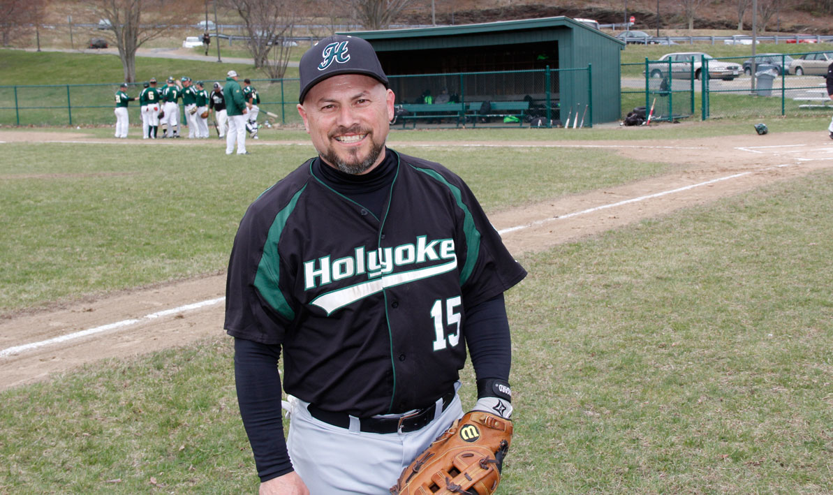 Fifty-four-year-old Tony Dismukes is playing first base for the HCC Cougars this season.
