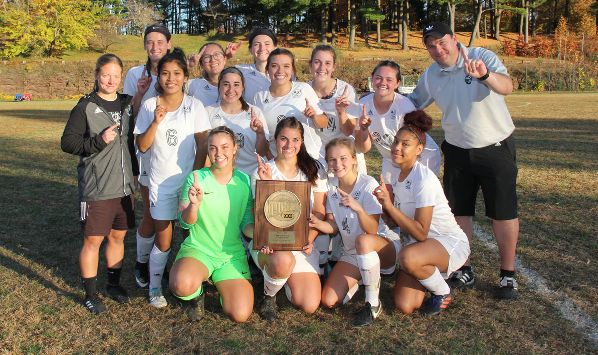 The 2019 HCC women's soccer team captured its eighth consecutive New England Championship Monday by defeating rival Bristol Community College on penalty kicks in overtime.