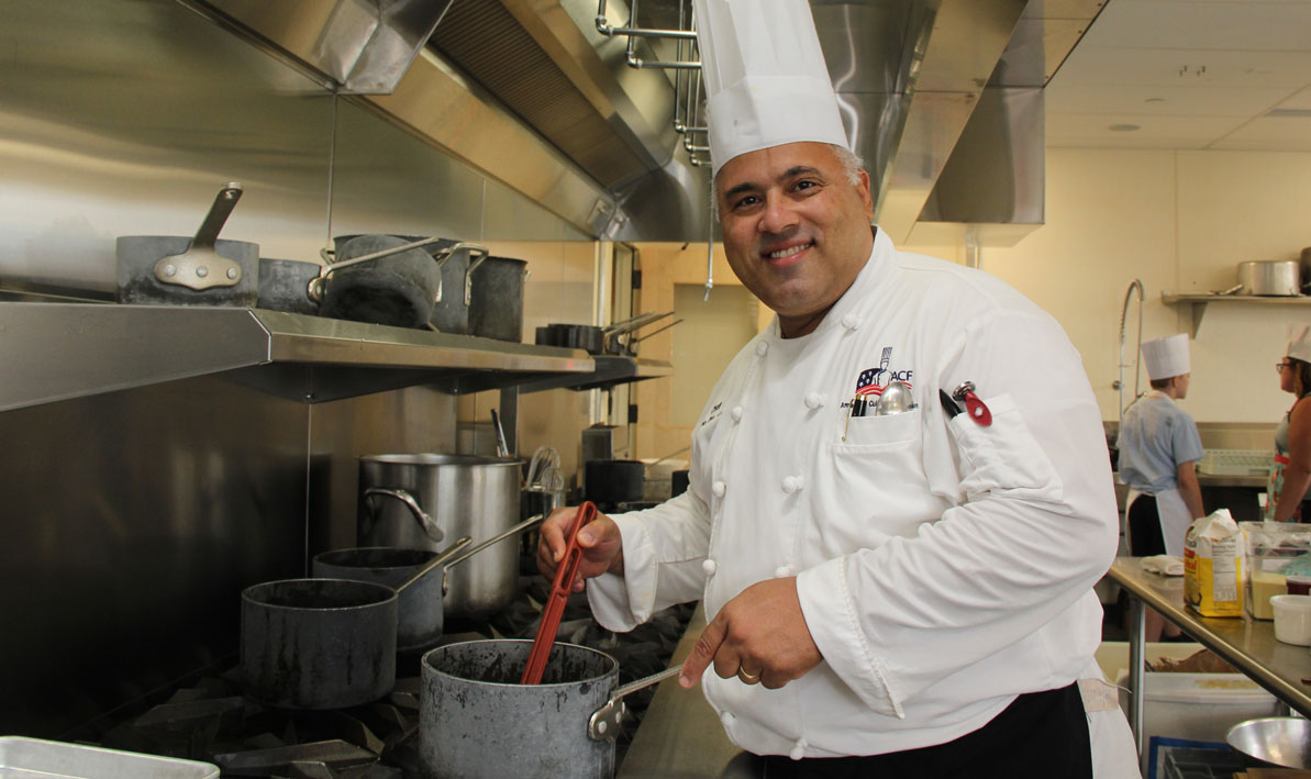 Chef Dino Diaz teaching at the HCC MGM Culinary Arts Institute