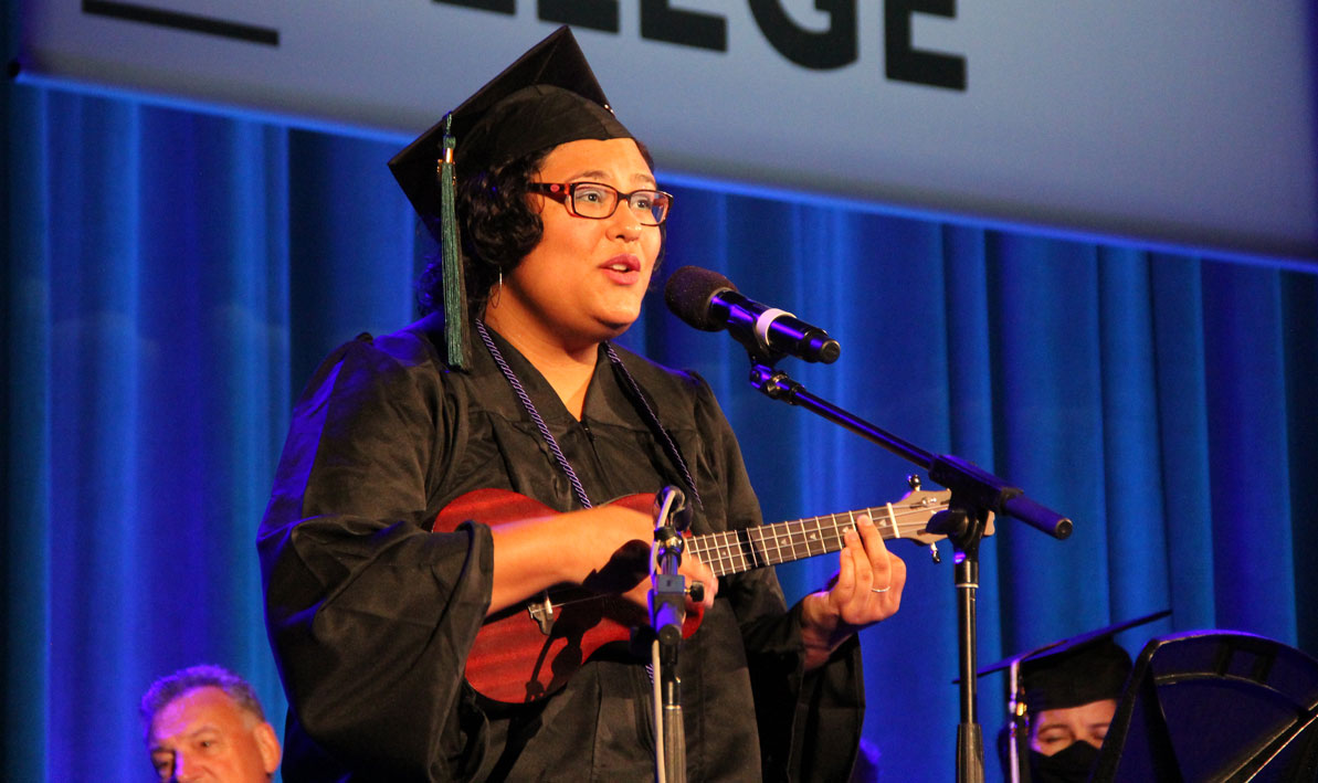 Deanna Bach performs Looking to the Future, a song she wrote for graduation
