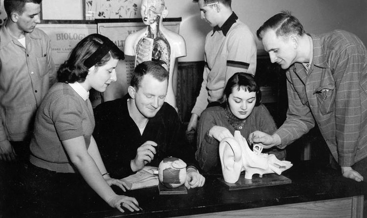 Students study anatomy in this undated photo