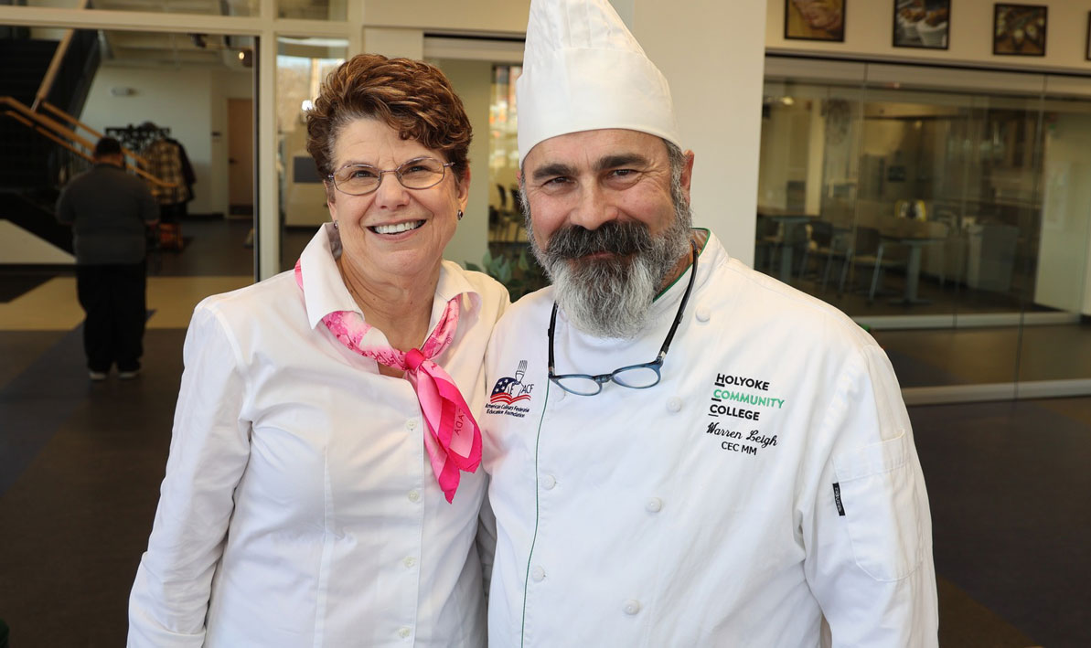Janine Papesh '19 with culinary arts profesor Warren Leigh
