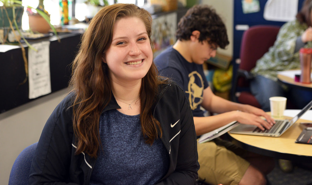 Emily Burns '16 in the Writing Center at HCC