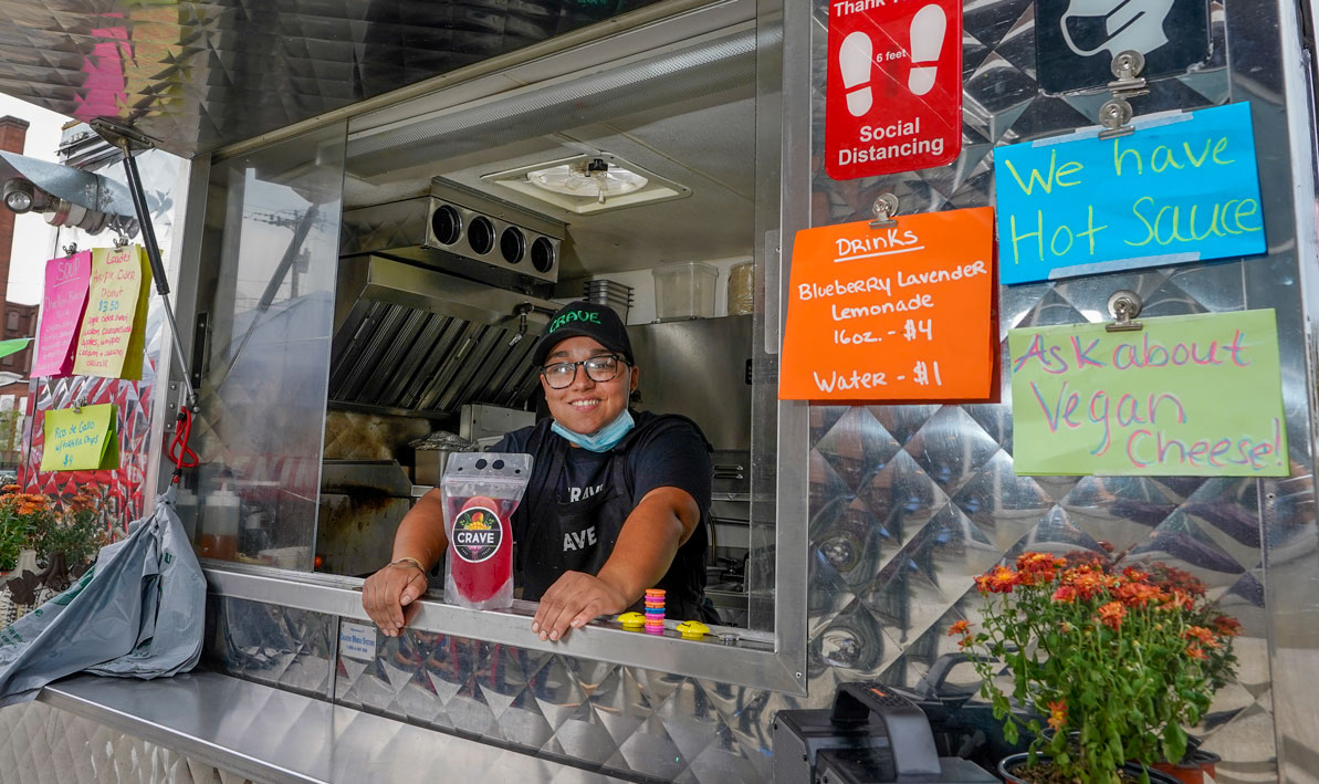 HCC alumna Nicole Ortiz inside her food truck