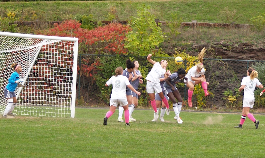 Women's Soccer Pink Out game action