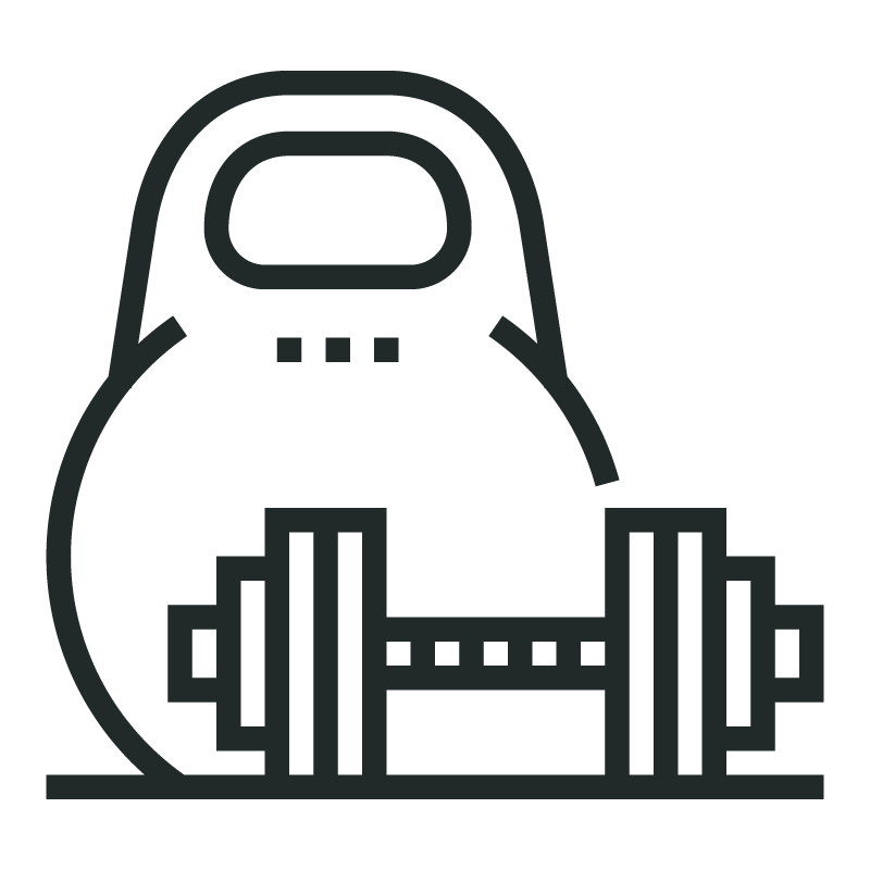 A line graphic of two weights