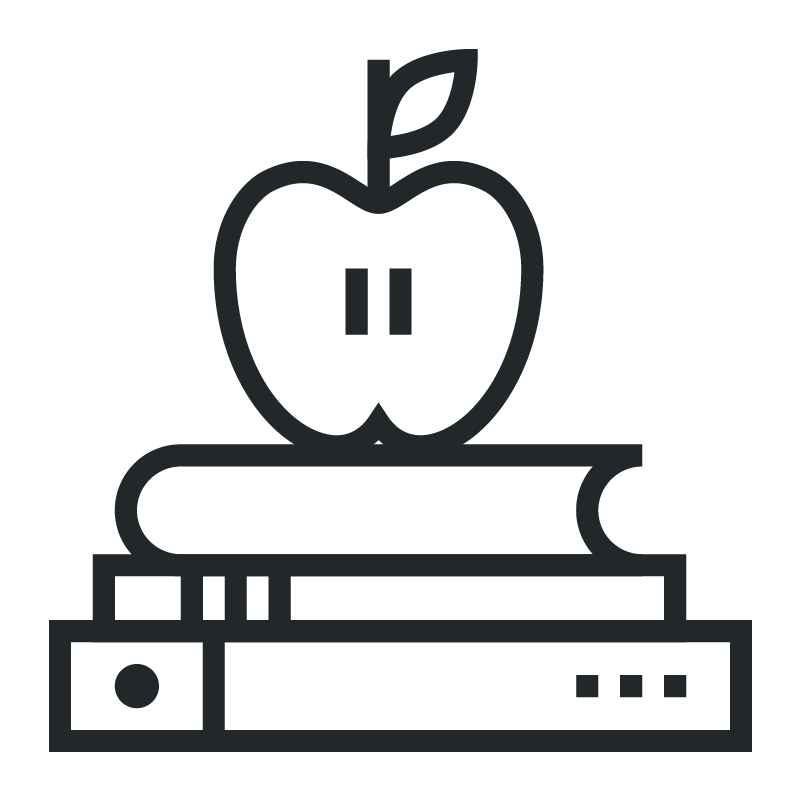 Graphic of apple on a pile of books