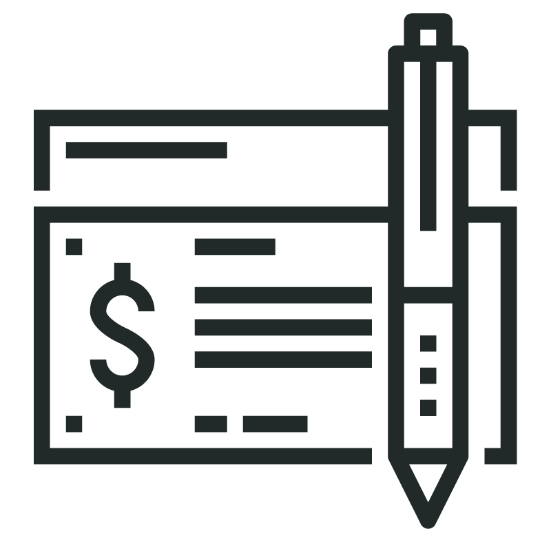 A line graphic of a checkbook