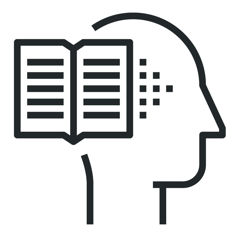 Graphic of a head silhouette with an open book