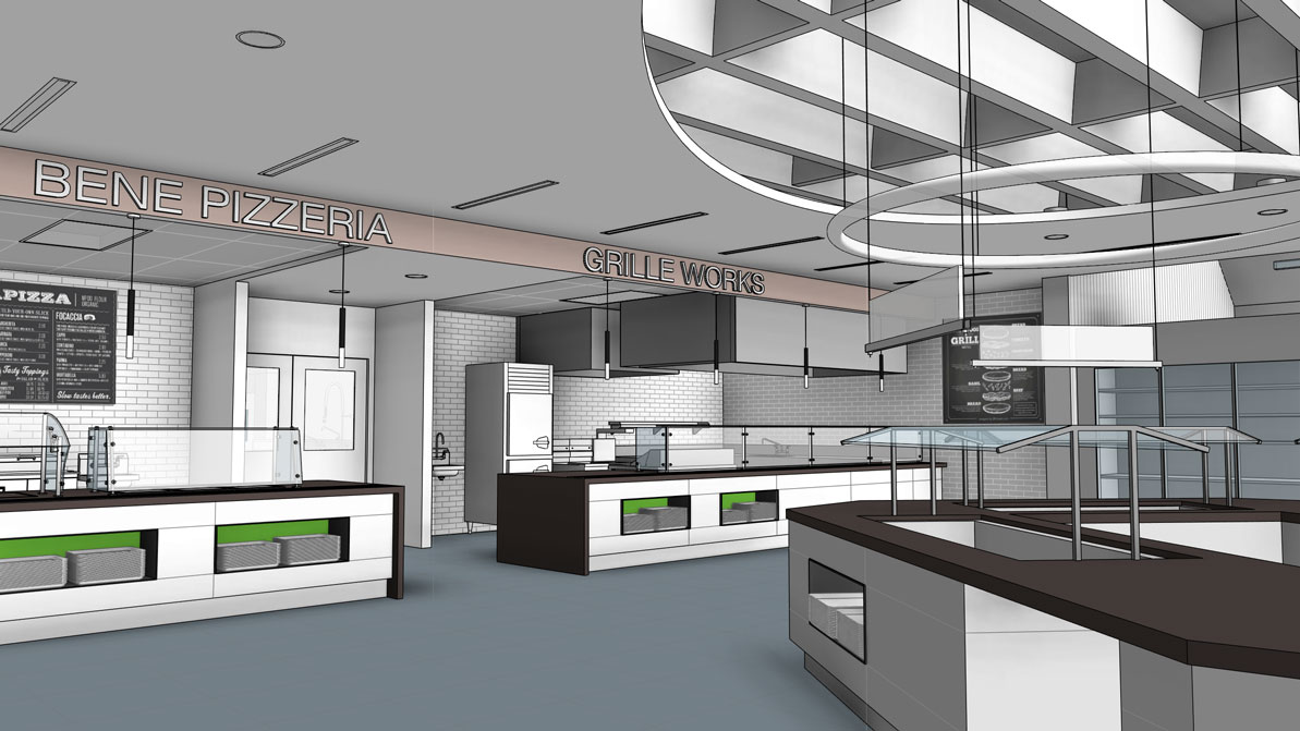 An architect's rendering of the renovated Food Court
