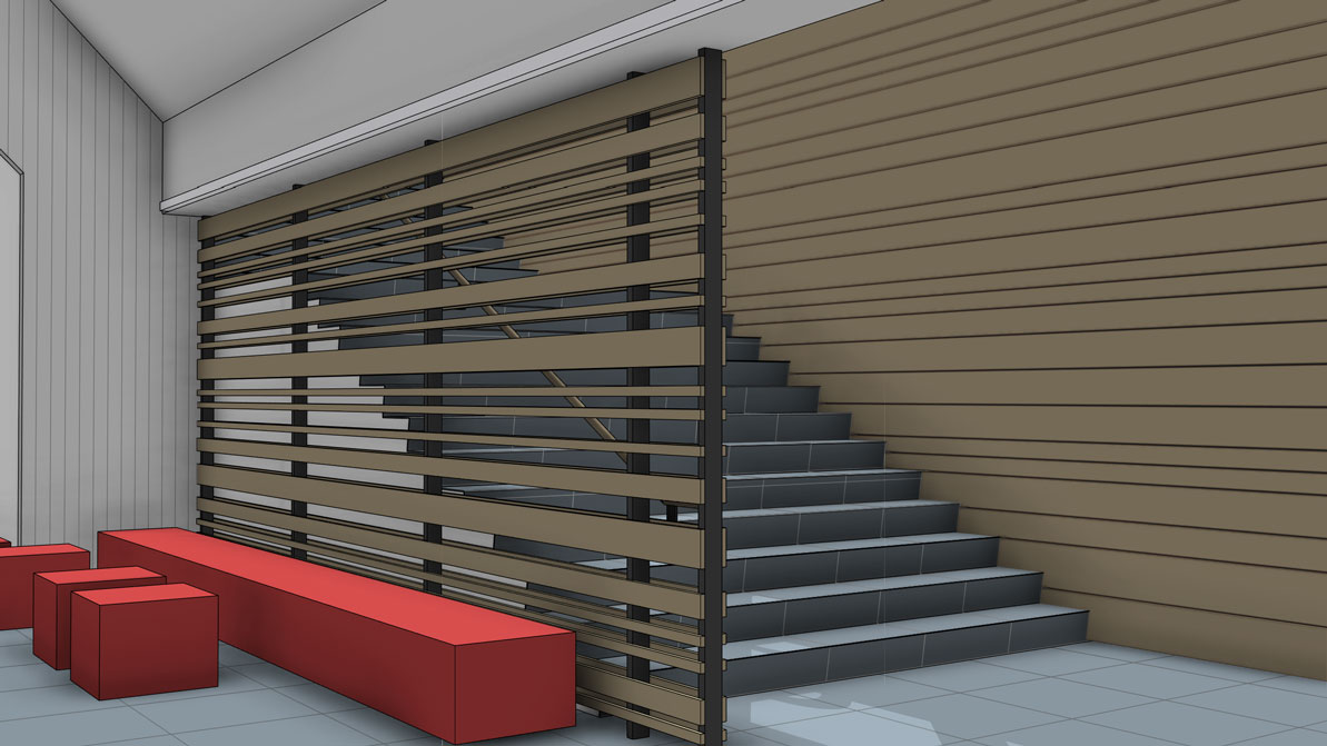 An architect's rendering of new Campus Center stairway    