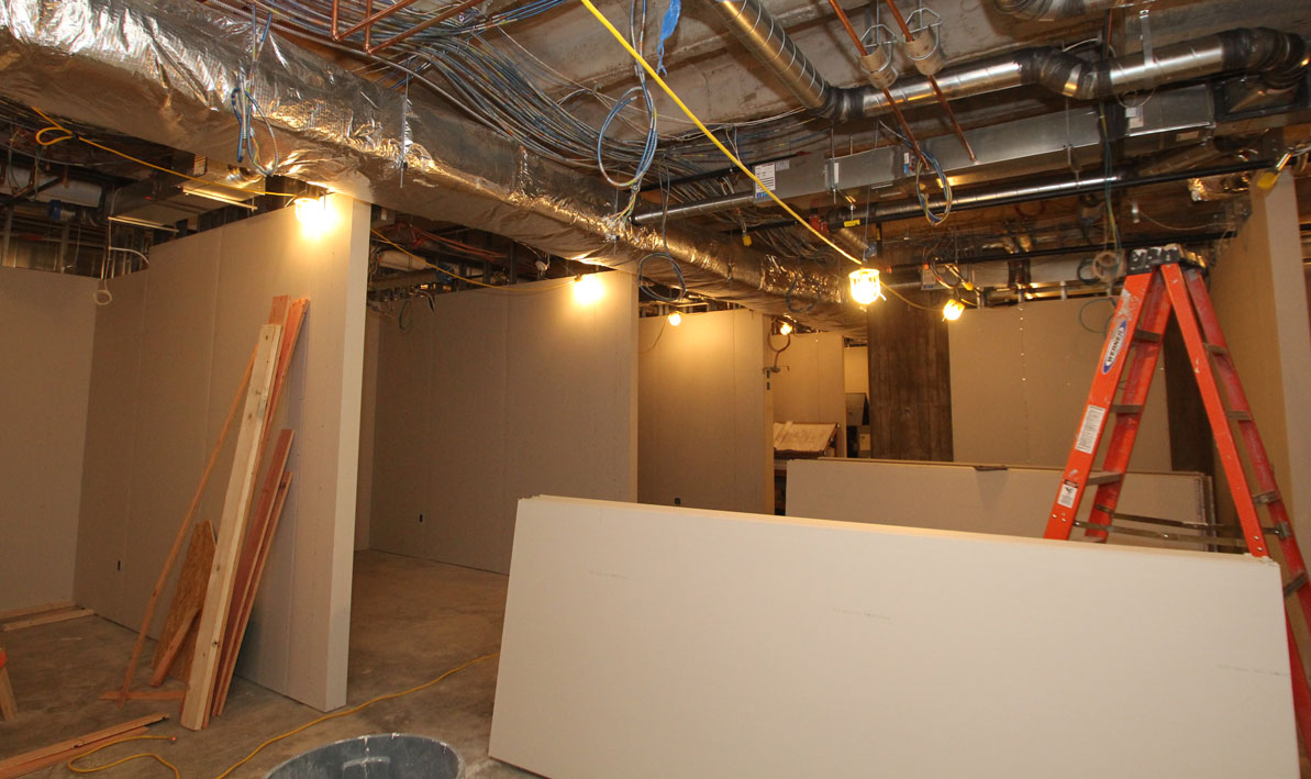 Walls are going up inside the future ACT Center.