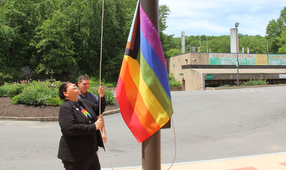 President Royal raises the rainbow flag over the HCC campus in recognition of Pride Month.