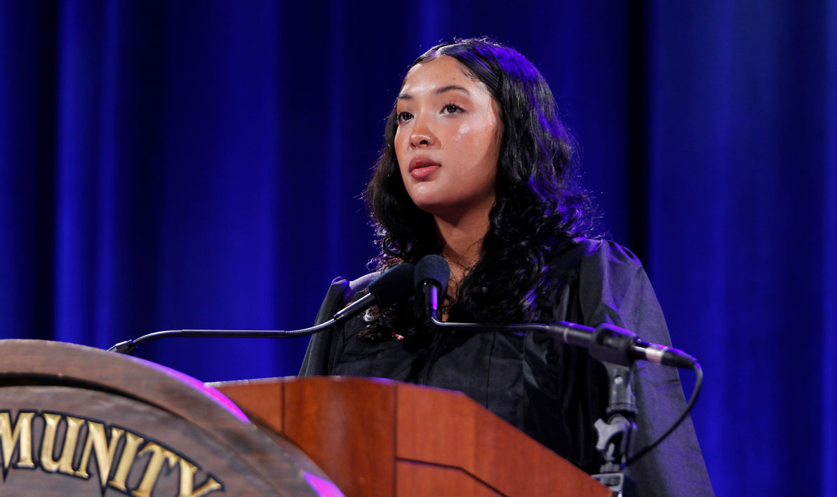 HCC Latinx Studies major recites an original poem for Commencement 2023.