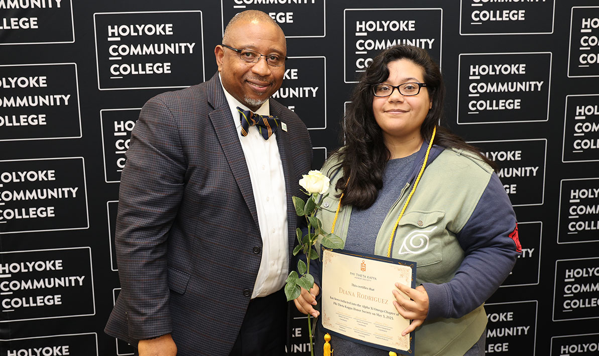 HCC scholarship recipient Diana Rodriguez, right, will give the student keynote speech at the 2025 HCC Foundation Scholarship Reception on May 15.  