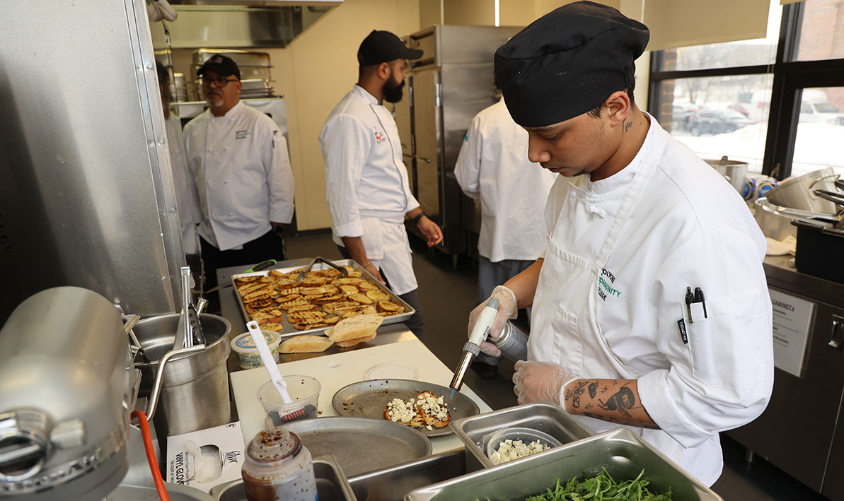 Culinary arts student working in the kitchen