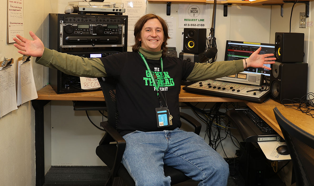 Station manager Pat LaBelle in the WCCH broadcast booth
