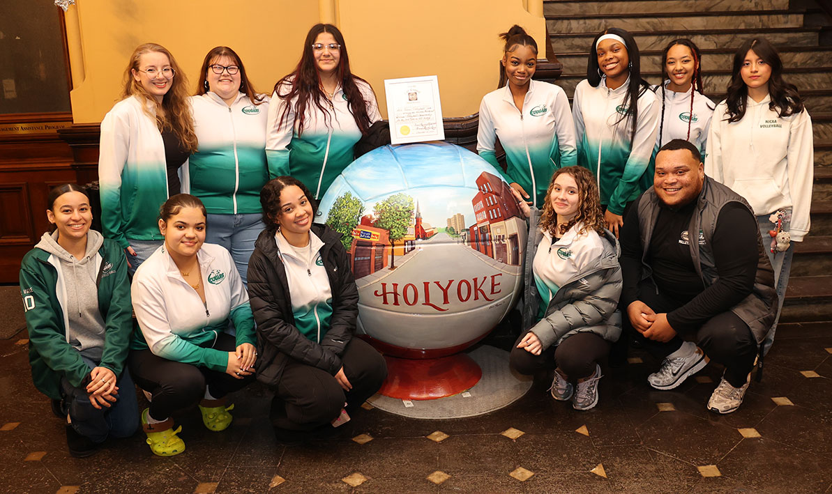 HCC Volleyball team at city hall