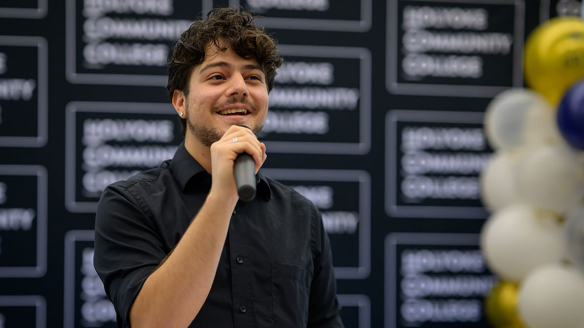 Cedric Ayvazian '26 speaks at the 2026 SUCCESS programs gradute reception May 14.