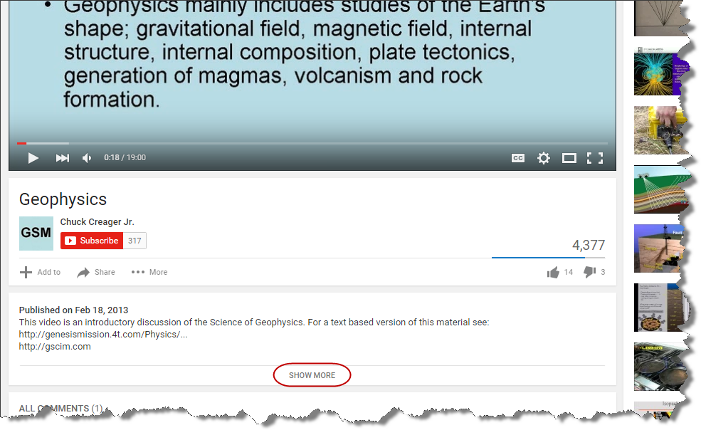 Screenshot: YouTube video, SHOW MORE under video circled